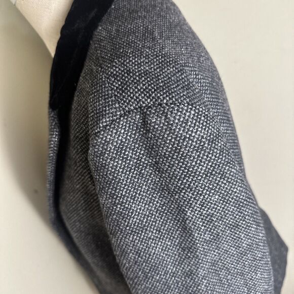 American Eagle Gray Black Silver Tweed Blazer Wool Blend Velvet Collar Sz L - Picture 6 of 13
